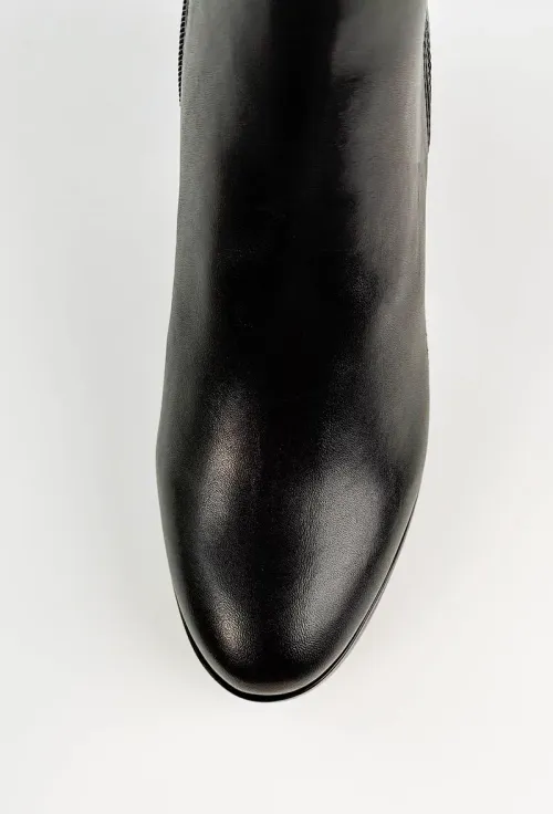 Botine dama negre din piele cu toc si fermoare laterale picture - 14