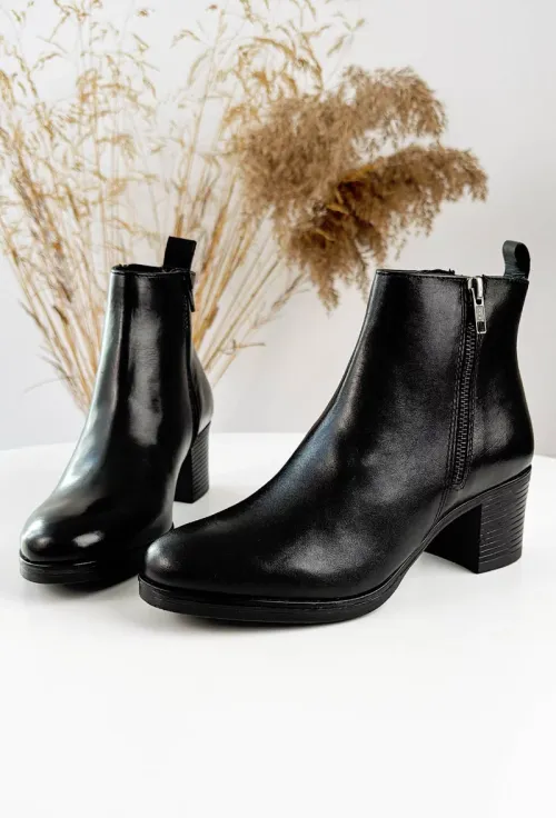 Botine dama negre din piele cu toc si fermoare laterale picture - 13