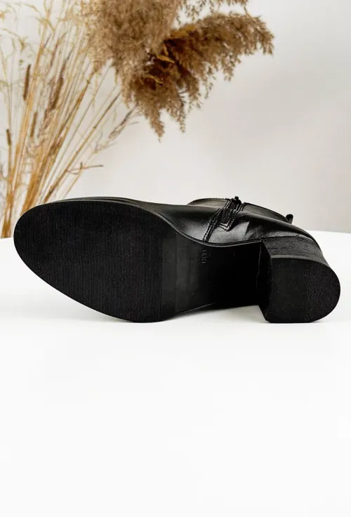 Botine dama negre din piele cu toc si fermoare laterale picture - 12