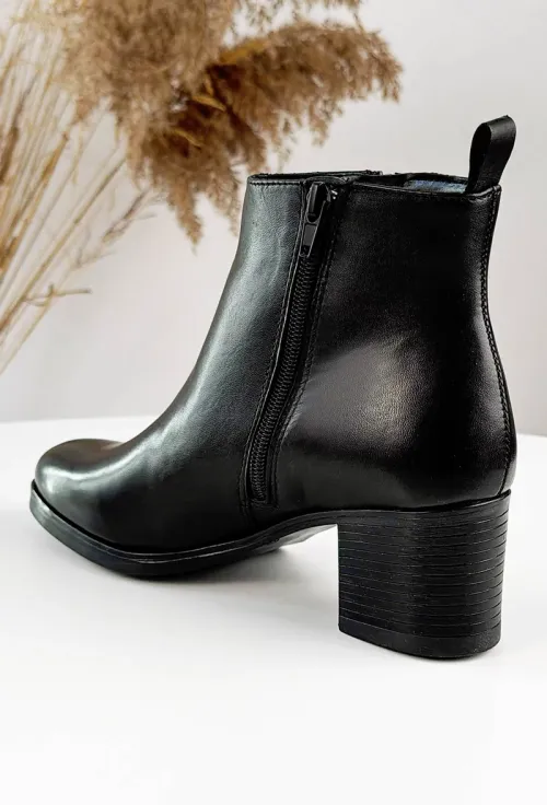 Botine dama negre din piele cu toc si fermoare laterale picture - 11