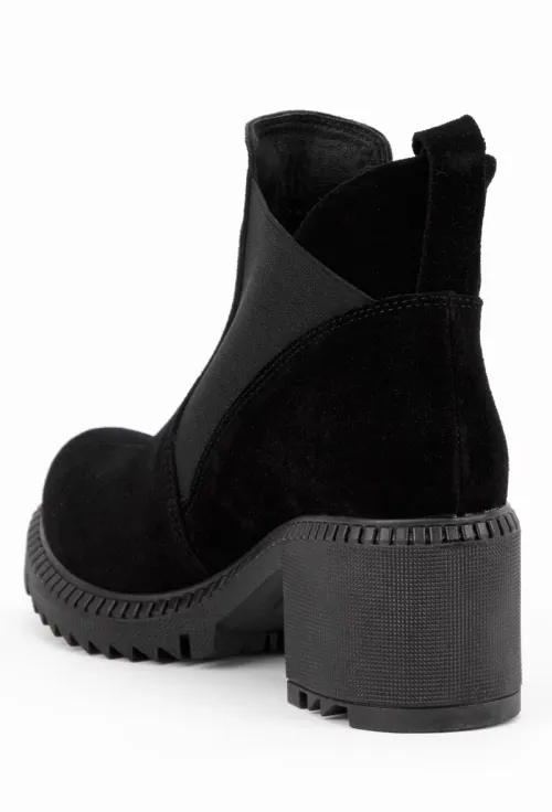 Botine dama negre din piele intoarsa cu elastic in laterale picture - 7