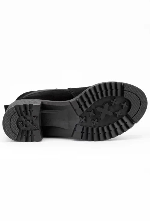 Botine dama negre din piele intoarsa cu elastic in laterale picture - 8