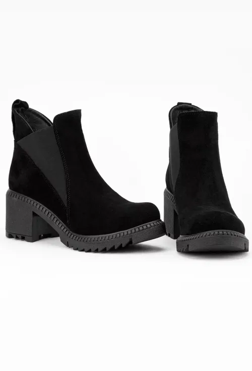 Botine dama negre din piele intoarsa cu elastic in laterale picture - 4