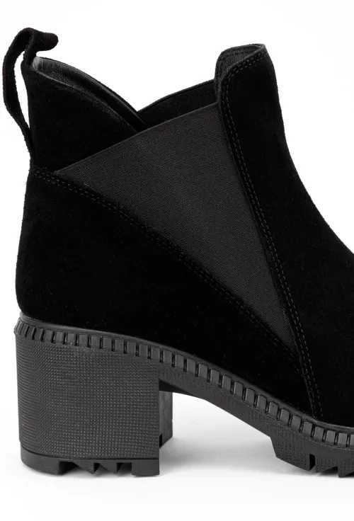 Botine dama negre din piele intoarsa cu elastic in laterale picture - 9