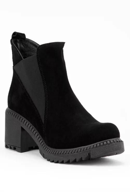 Botine dama negre din piele intoarsa cu elastic in laterale picture - 6