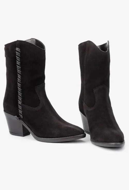 Botine dama negre din piele intoarsa cu fermoar la spate picture - 7