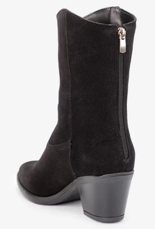 Botine dama negre din piele intoarsa cu fermoar la spate picture - 5