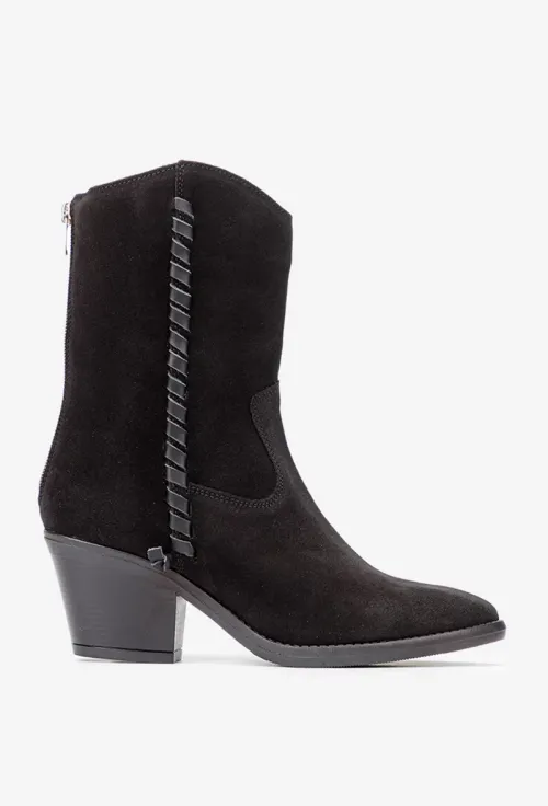 Botine dama negre din piele intoarsa cu fermoar la spate picture - 4