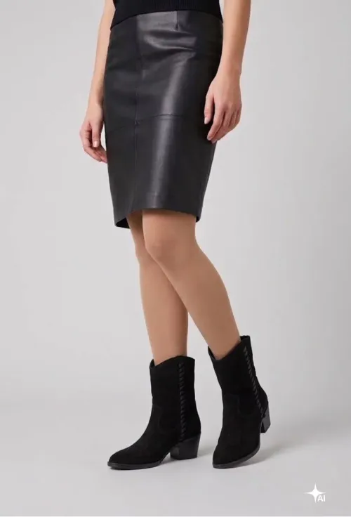 Botine dama negre din piele intoarsa cu fermoar la spate picture - 3