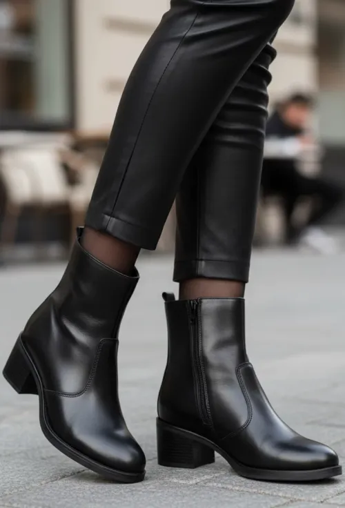 Botine dama negre din piele naturala picture - 3