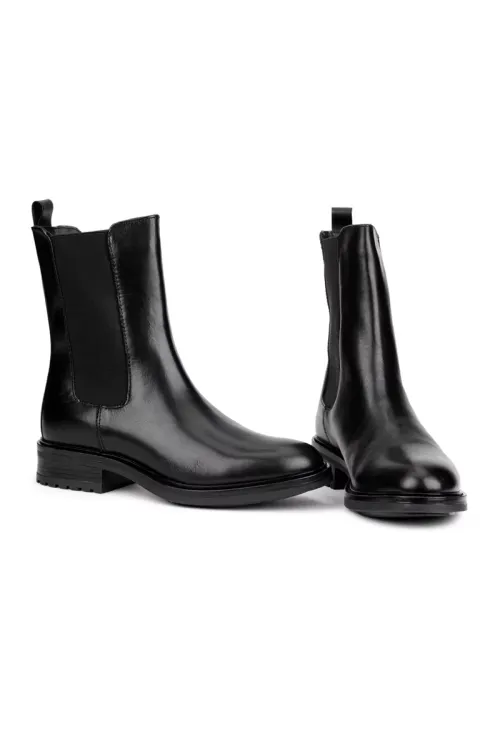 Botine dama negre din piele naturala cu elastic in laterale picture - 5