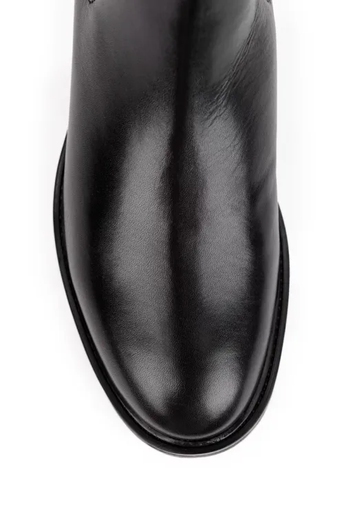 Botine dama negre din piele naturala cu elastic in laterale picture - 6