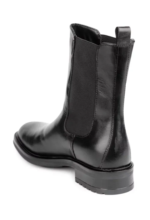 Botine dama negre din piele naturala cu elastic in laterale picture - 3