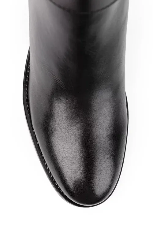 Botine dama negre din piele naturala cu fermoar si elastic picture - 7