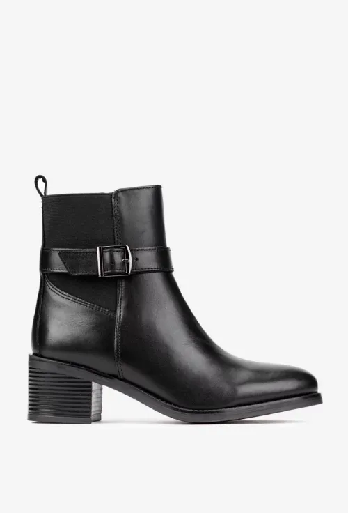 Botine dama negre din piele naturala cu fermoar si elastic picture - 3