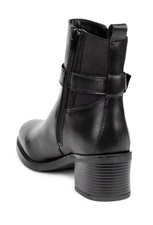 Botine dama negre din piele naturala cu fermoar si elastic picture - 4