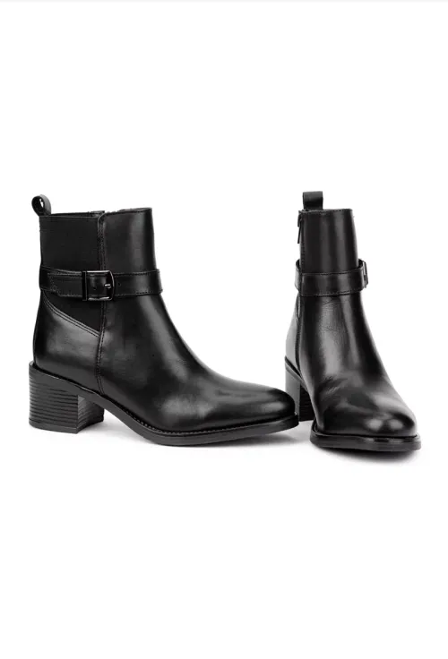 Botine dama negre din piele naturala cu fermoar si elastic picture - 6