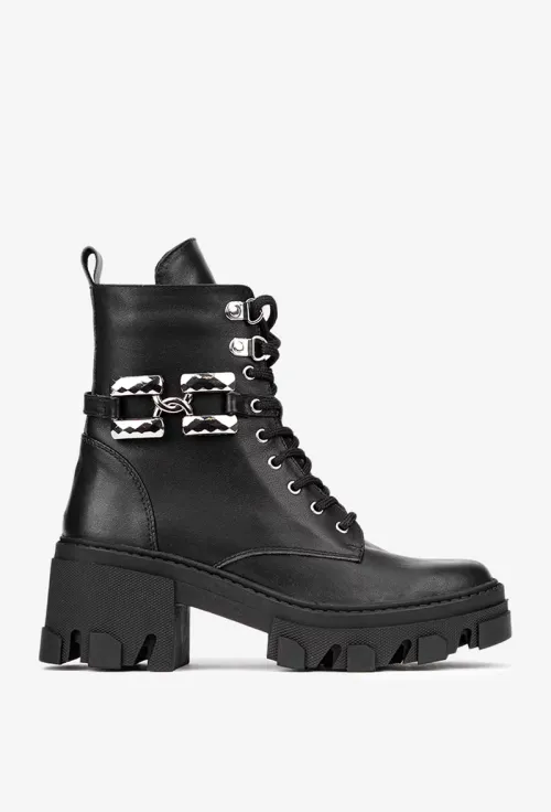 Botine dama negre din piele naturala cu ornament picture - 3
