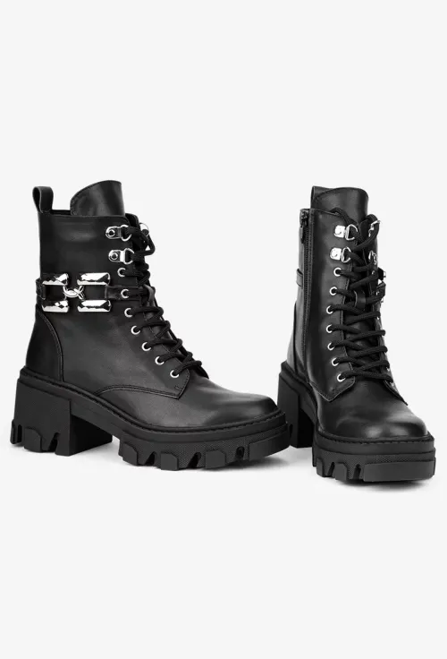 Botine dama negre din piele naturala cu ornament picture - 6