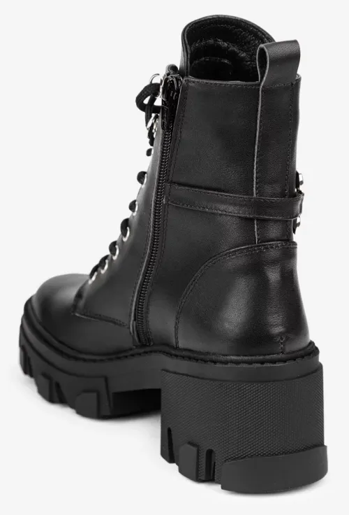 Botine dama negre din piele naturala cu ornament picture - 4