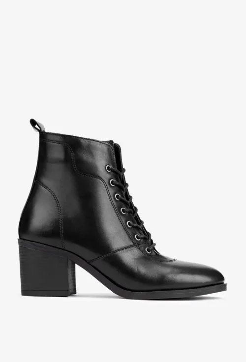Botine dama negre din piele naturala cu siret picture - 3