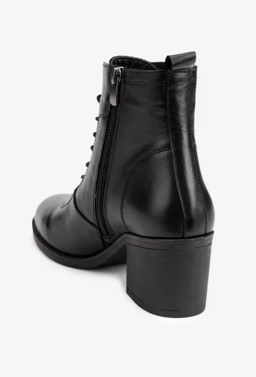 Botine dama negre din piele naturala cu siret picture - 4