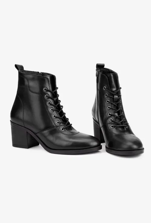 Botine dama negre din piele naturala cu siret picture - 6
