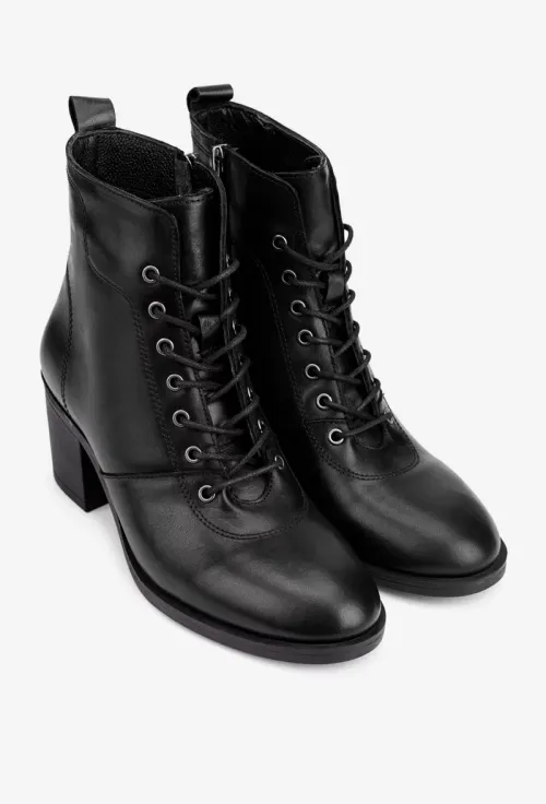 Botine dama negre din piele naturala cu siret picture - 2