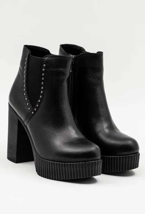 Botine dama negre din piele naturala cu tinte picture - 4