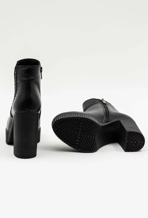 Botine dama negre din piele naturala cu tinte picture - 5