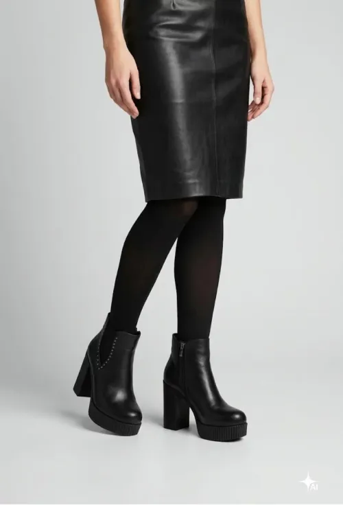Botine dama negre din piele naturala cu tinte picture - 3
