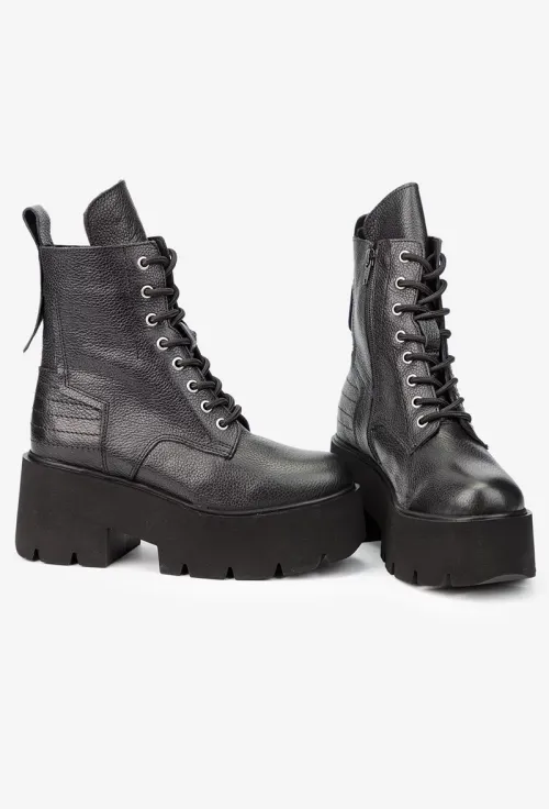 Botine dama negre din piele texturata cu platforma picture - 7
