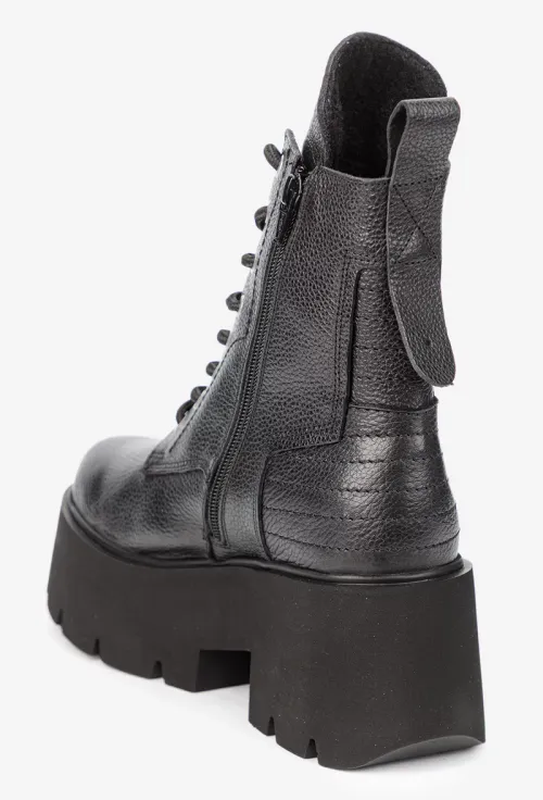 Botine dama negre din piele texturata cu platforma picture - 5