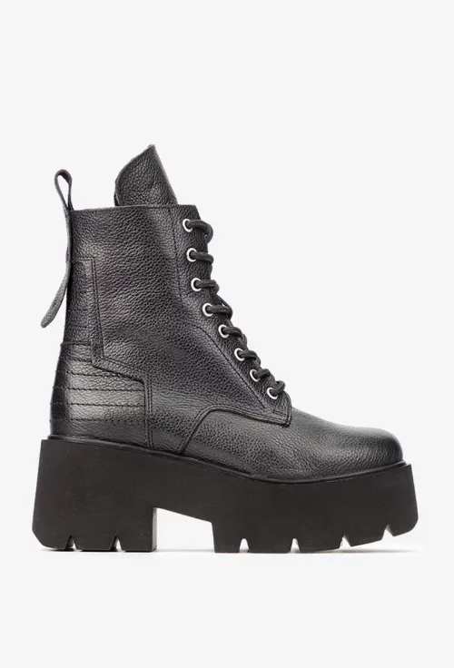 Botine dama negre din piele texturata cu platforma picture - 4