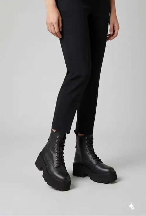 Botine dama negre din piele texturata cu platforma picture - 3