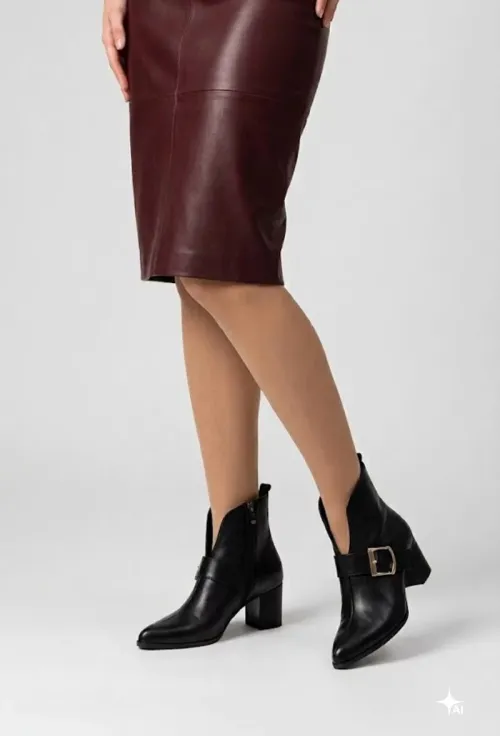 Botine dama NUR din piele naturala neagra picture - 2
