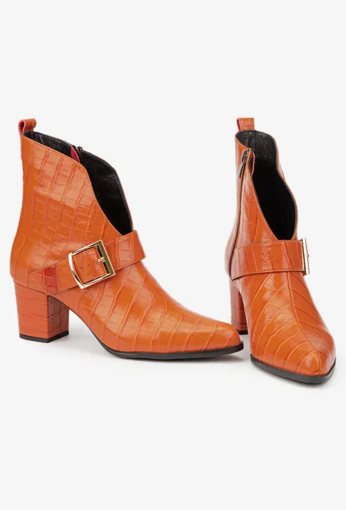 Botine dama NUR din piele naturala portocalie picture - 6
