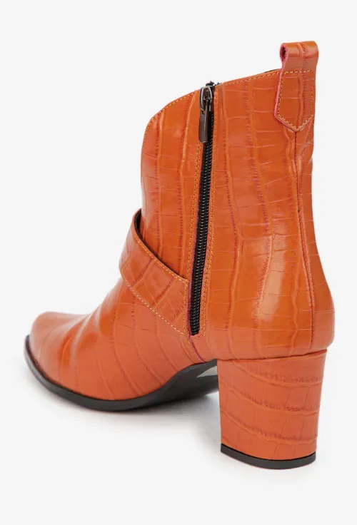 Botine dama NUR din piele naturala portocalie picture - 4