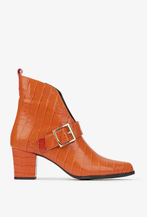 Botine dama NUR din piele naturala portocalie picture - 3