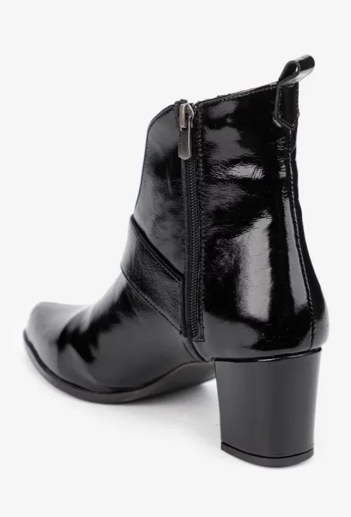 Botine dama NUR din piele neagra lacuita picture - 5