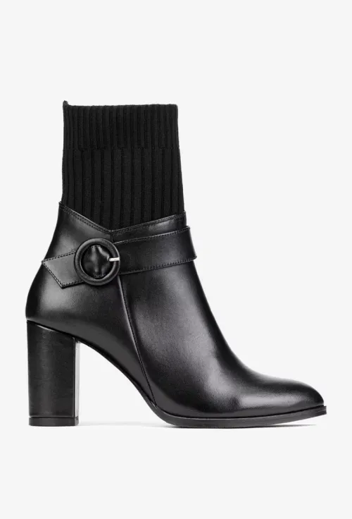 Botine dama NUR negre din piele naturala si material textil picture - 3