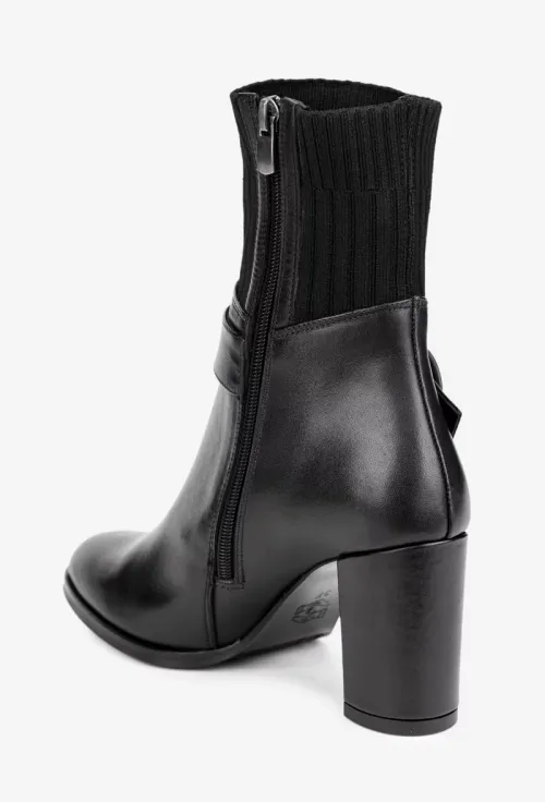 Botine dama NUR negre din piele naturala si material textil picture - 4