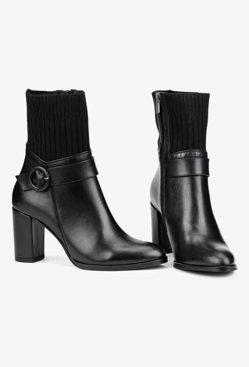 Botine dama NUR negre din piele naturala si material textil picture - 6