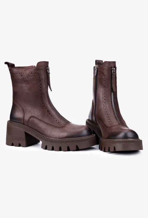 Botine dama NUR realizate din piele naturala maro picture - 5