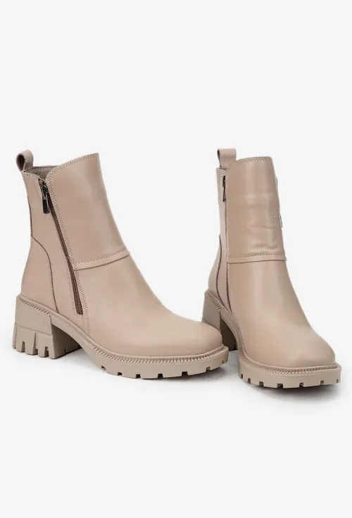 Botine dama NUR taupe din piele prevazute cu doua fermoare picture - 6
