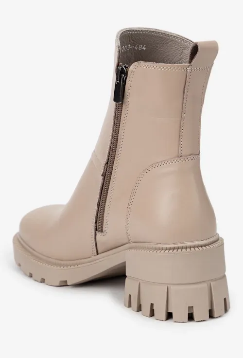 Botine dama NUR taupe din piele prevazute cu doua fermoare picture - 4
