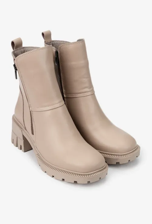 Botine dama NUR taupe din piele prevazute cu doua fermoare picture - 2