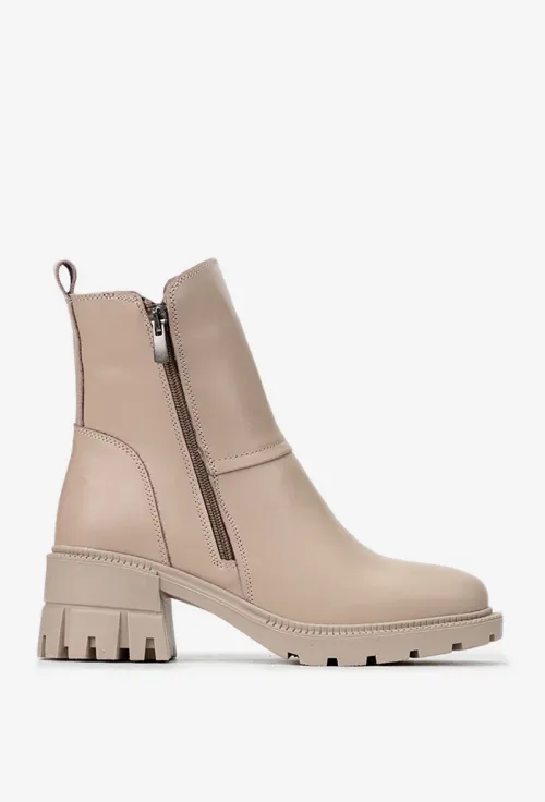 Botine dama NUR taupe din piele prevazute cu doua fermoare picture - 3