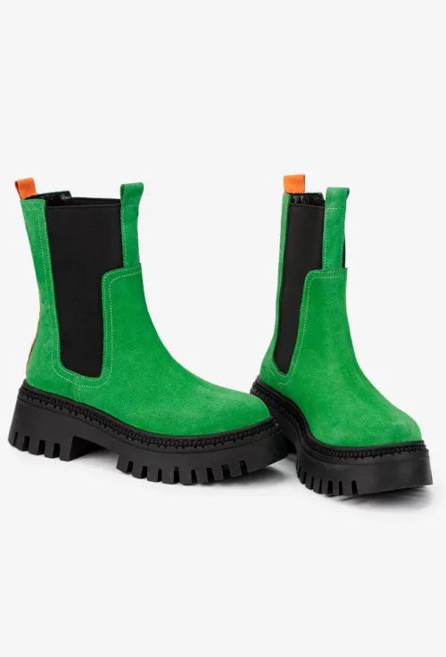 Botine dama verzi din piele intoarsa cu elastic negru picture - 6