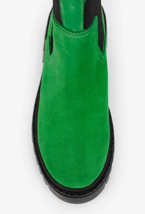 Botine dama verzi din piele intoarsa cu elastic negru picture - 7